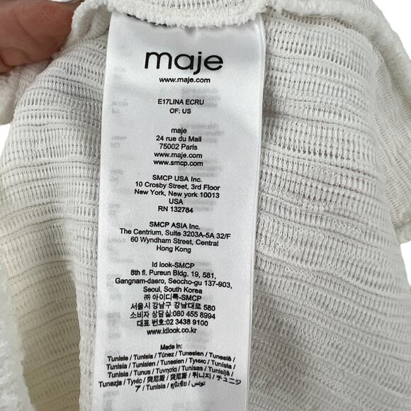 Maje Womens Lina Cold Shoulder Textured Top Blouse in Ecru White - Picture 9 of 11